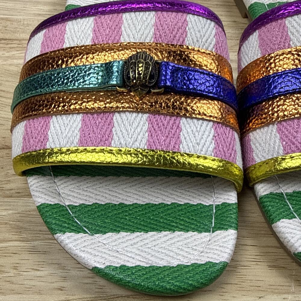 Kurt Geiger London Women's Southbank Fabric Stripe Flat Sandals Green Comb Sz 6 - Picture 6 of 12